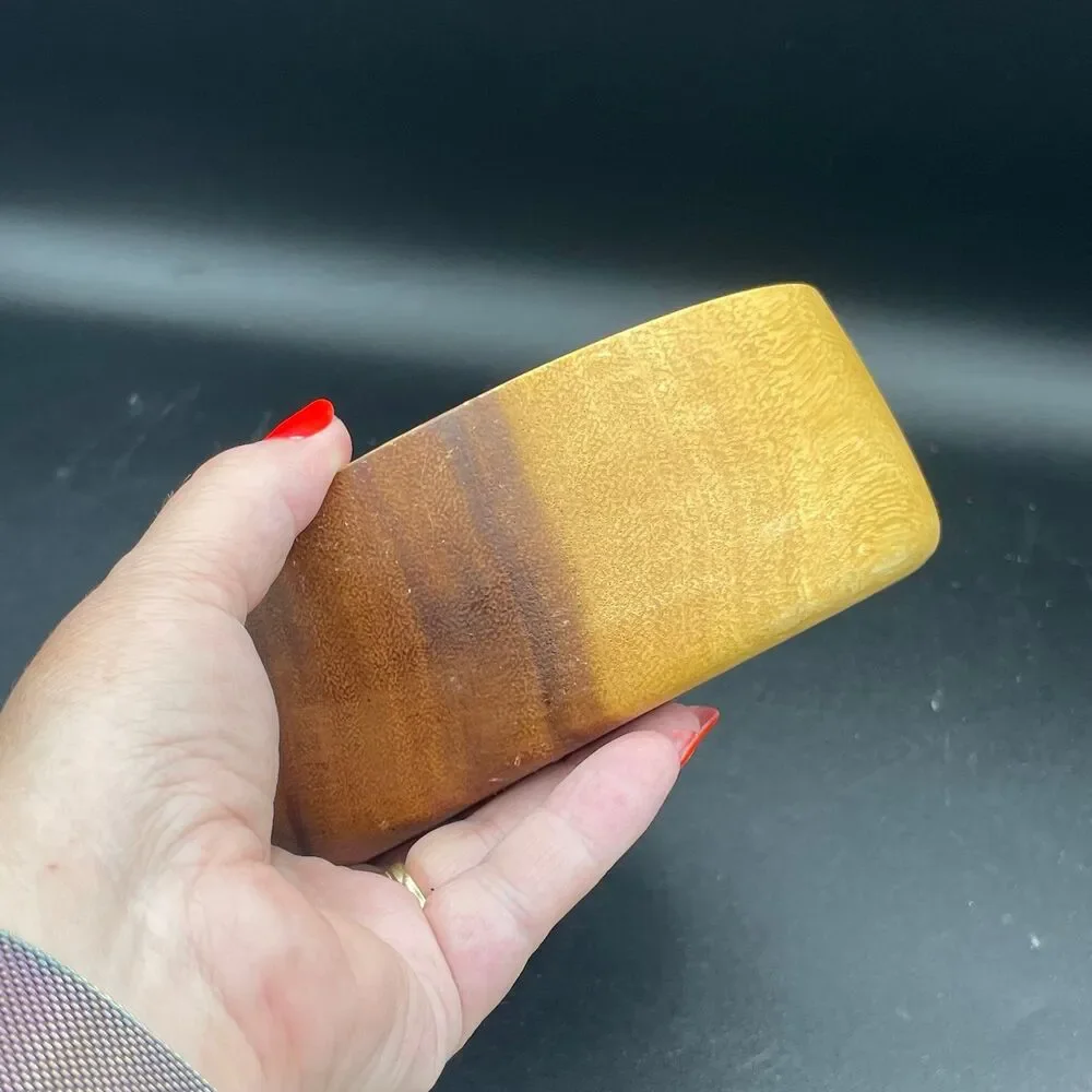 Vintage Hand Turned Solid Acacia Wood Salad Serving Bowl Mid Century Modern